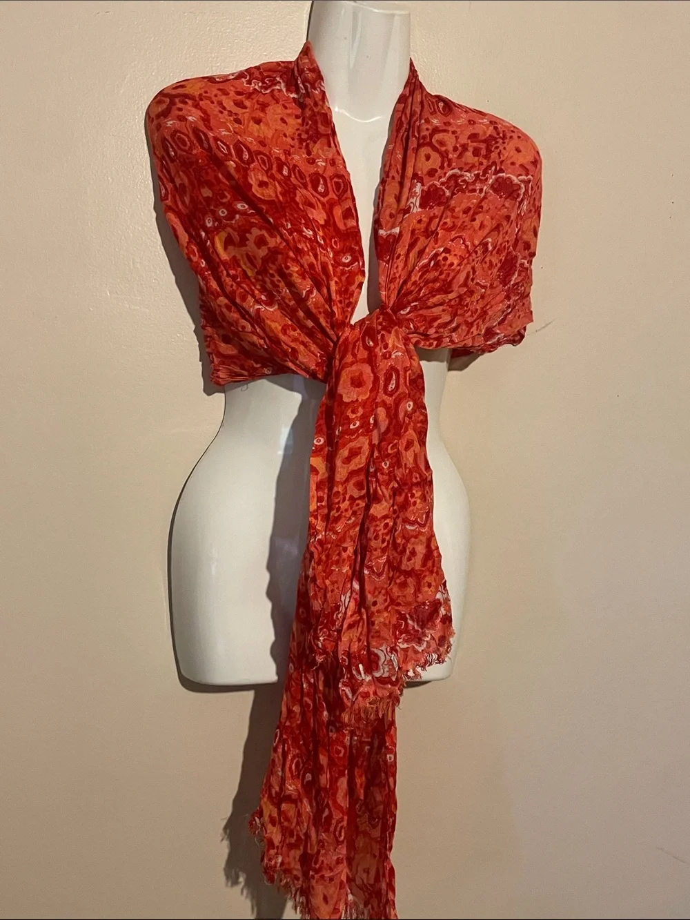 Lightweight Red Printed Scarf Wrap - Women Accessories
